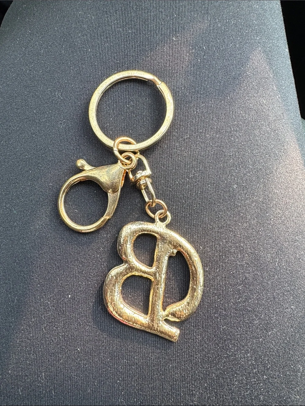 Gold rhinestone ‘B' Initial Keychain Charm